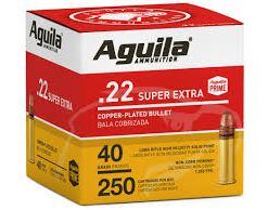 Aguila Super Extra High Velocity Ammunition 22 Long Rifle 40 Grain Plated Lead Round Nose Bulk 500 rounds