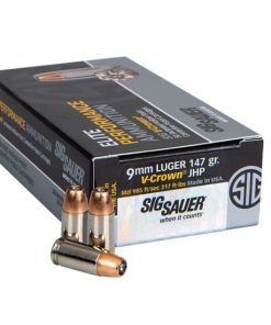 Sig Sauer Elite V-Crown 9mm Luger 147 grain Jacketed Hollow Point (JHP) Brass Casing Centerfire Pistol Ammunition